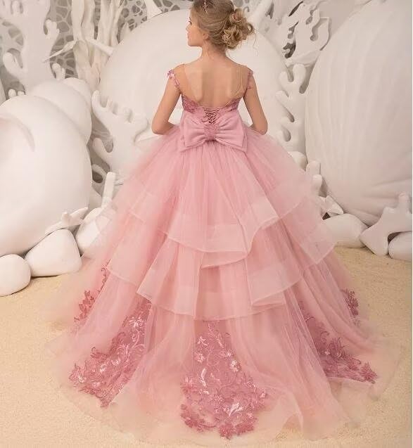 Flower Girl Dresses for Wedding Tulle First Communion Dress Lace Applique Princess Ball Gown Pageant Dress4