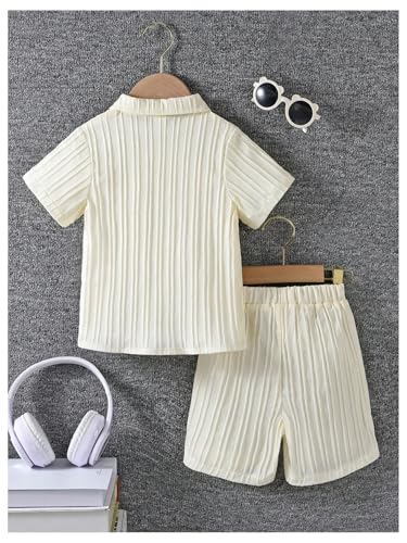 Image of SweatyRocks Boy's 2 Piece Summer Vacation Outfits Short Sleeve Collar Button Down Shirt and Shorts Clothing Set