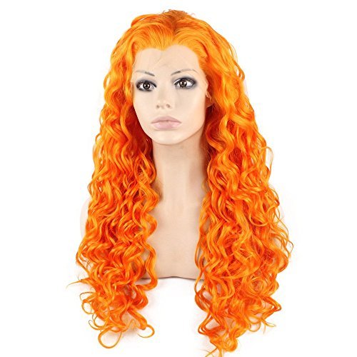 Miniatura 4 de Mxangel - Peluca de encaje frontal sintética resistente al calor (naranja)