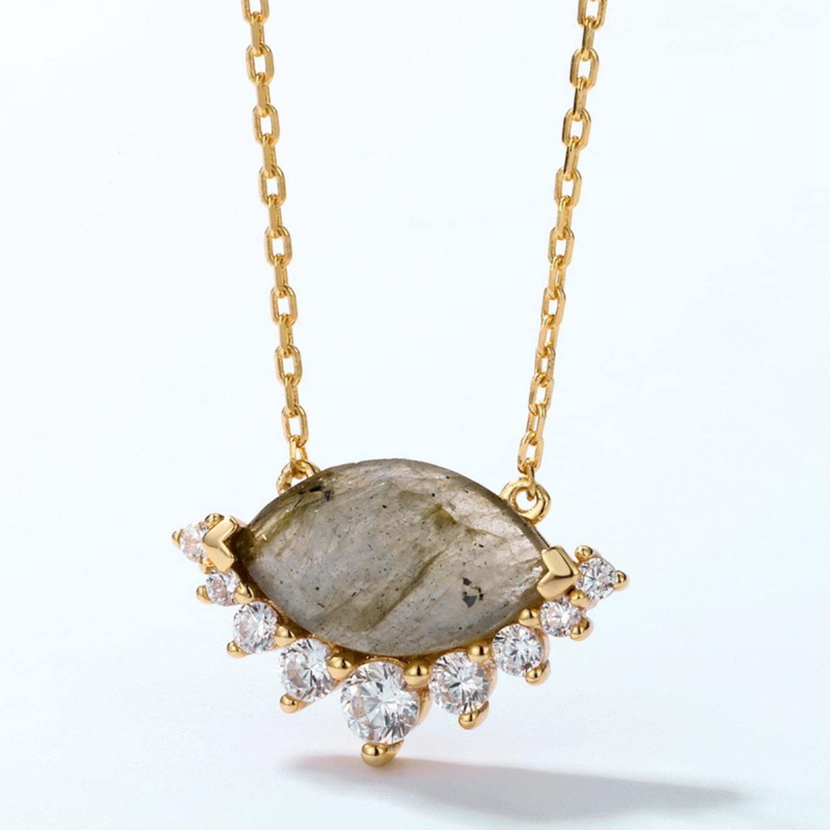 S925 Plata de Ley 9K Oro Labradorita Natural Collar Colgante geométrico Collar de Piedras Preciosas de Estilo Simple