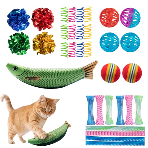 SHIPPOU Cat Toys 33 Pack - Delightful Interactive Variety Set for Cats & Kittens with Catnip Toy Crinkle Balls Cat Ball Toys Springs to Reduce Anxiety & Destructive Behaviour
