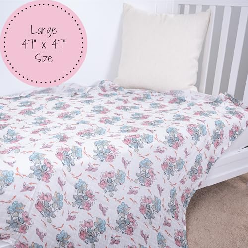 Image of LollyBanks Baby Blanket, 100% Cotton Muslin Swaddle for Baby Girls, Soft and Breathable 47 x 47 Inches Receiving Blanket, Lightweight Newborn Swaddle, Newborn Essentials Must Haves (Lotus Print)