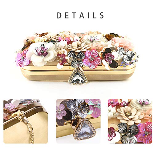 Lanpet 2LL760-GO Women Clutches Flower Evening Handbag Chain Strap Shoulder Bag Gold thumb #4