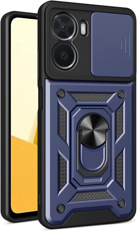 Image of AIBEX Back Cover for Vivo T2x 5G / Vivo Y56 5G / Vivo Y16 4G | D10 Tough Armor Case | Sliding Camera Shield | 360 Protection | Kickstand Ring Holder | Military-Grade Shockproof Bumper Case