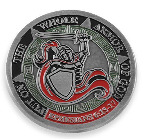 WizardPins Put On The Whole Armor of God Ephesians 6:13-17 Antique Gold/Silver Challenge Coin Shield Knight Sword Prayer Token (1 Antique Silver Coin)