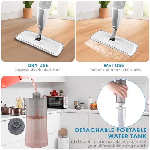 Dunkwckore Bodenwischer, 120cm Wischmopp, Wischer mit Sprühfunktion, 360 Grad Rotierender Spray Mop mit 3 Waschbaren Mikrofaser Pads mit 410ml Nachfüllbarer Wassertank, Trocken-Nassmopp für Alle Böden – Bild 6