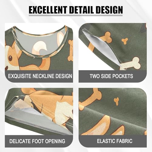 senya Short Sleeve Pajamas Sets Summer Cotton Sleepwear Cute Corgi Bones4