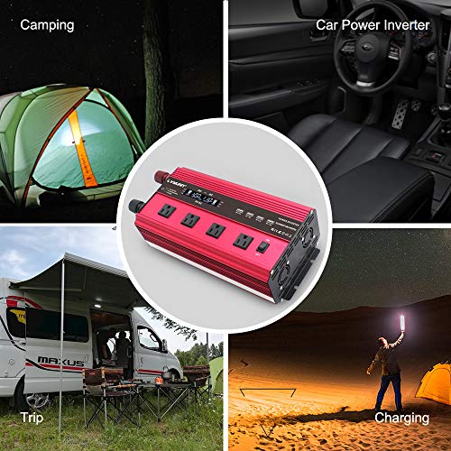 LVYUAN Power Inverter 2500W/5000W Inverter 12V to 110V Dc to AC DC 12V Inverter with Remote Control LCD Display 4 AC Sockets 4 USB Charge Ports 4 Cooling Fans