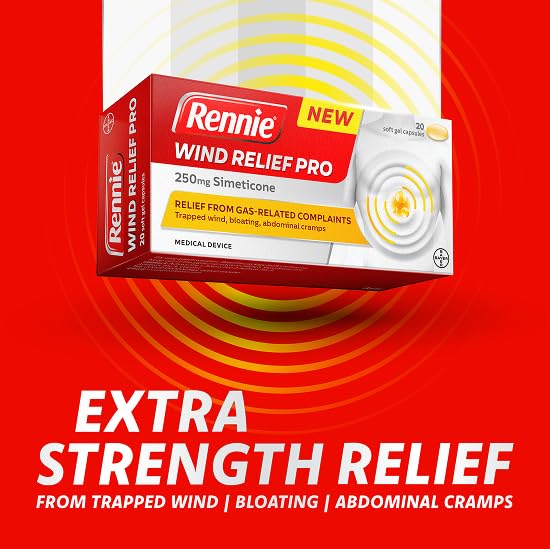 Rennie Wind Relief Pro, Effective Relief from Flatulence and Gas-Related Complaints, 250 mg Simeticone, 50 Soft Gel Capsules - Image 3