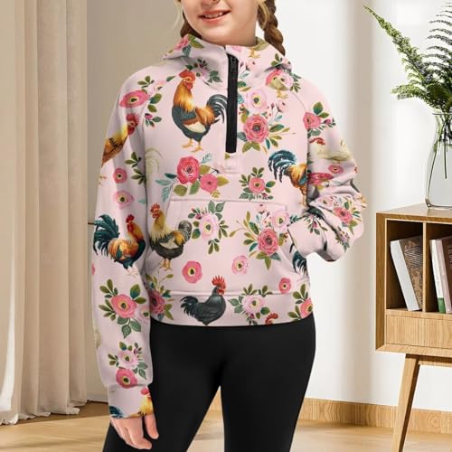 WELLFLYHOM Sweatshirts for Girls 5-14T Half Zipper Crop Top Pullover Hoodies with Pocket Long Sleeve Sweater Top4