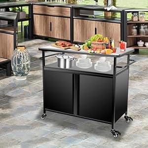 Karpevta Outdoor Grill Cart with Storage,Outdoor Prep Table for Grill Stainless Steel Grill Cart with Wheels and Handle for BBQ,Patio,Backyard Karpevta Outdoor Grill Cart with StorageOutdoor Prep Table for Grill Stainless Steel Grill Cart with Wheels and Handle for BBQPatioBackyard