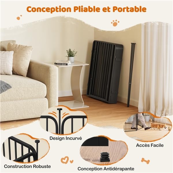 Yaheetech Parc pour Chiens Enclos pour Chiot en 8 Panneaux Cage Chenils Chien de 80 cm de Haut avec Serrure intégrée Fils métalliques renforcés de 8 mm