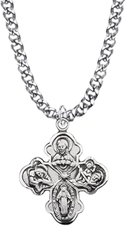 True Faith Jewelry Sterling Silver 4 Way Medal Cross Pendant Necklace Religious Jewelry