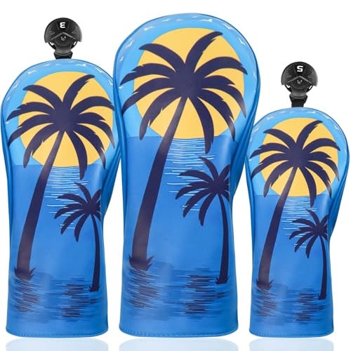 Golf Club Wood Head Covers Magnetic for Long Cover Driver Hybrid Fairway Value 3 Pack Set,Golf Headcovers Stylish Pattern with Interchangeable (Blue)