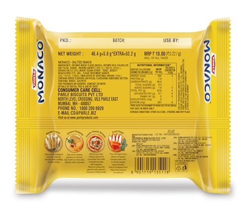 Image of Parle Monaco Classic Biscuit, 46.4g+5.8g EXTRA = 52.2G