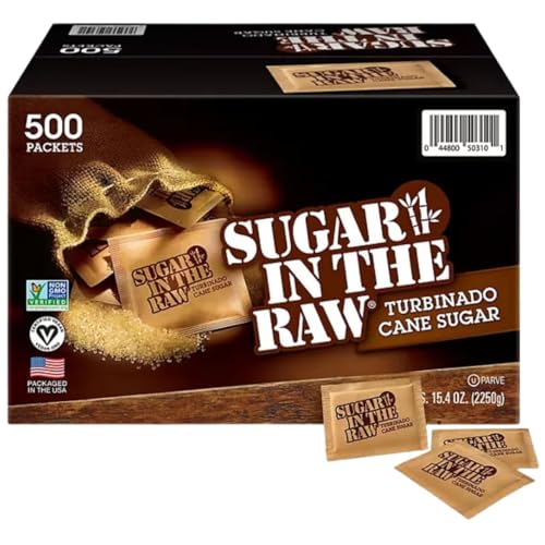 Organic Sugar in The Raw, Raw Sugar Packets, Natural Sweetener, 500 Count Bulk Pack
