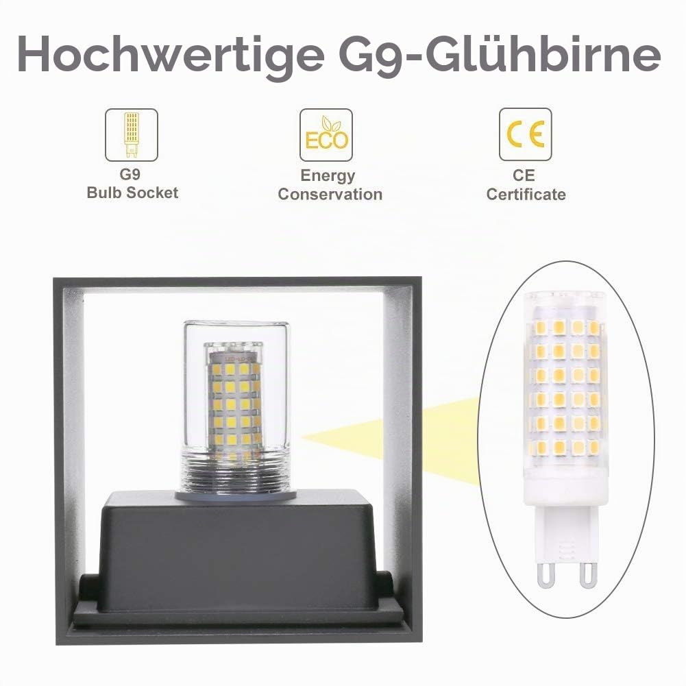 Klighten 2PCS Wandleuchte mit Austauschbarer G9 LED Birne 6000K, Dunkelgrau