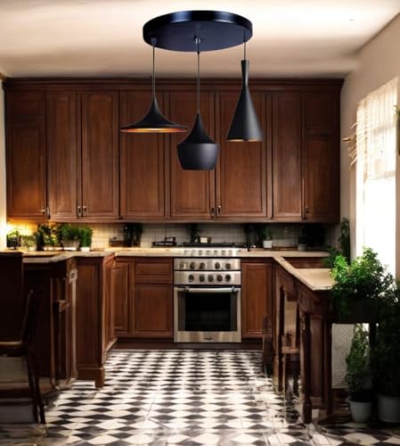 Image of GreyWings 3-in-1 Designer Black Aluminium Hanging Pendant Lights for Ceiling, Modern Indoor Hanging Lamp Set for Dining, Kitchen, Living Room, (Small) Cluster Set
