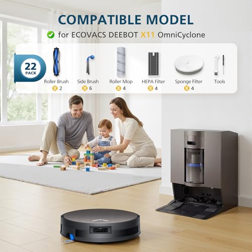 Image of 22 Pack X11 OmniCyclone Accessories for Ecovacs Deebot X11 OmniCyclone | and for Yeedi S20 Infinity Robot Vacuum,2 Roller Brush, 4 Roller Mop, 4 Sponge Filter, 4 HEPA Filter, 6 Side Brush, 2 Tools