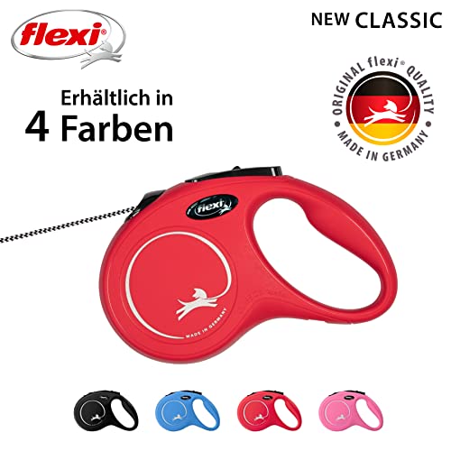 flexi® Classic S | 5m Seil Roll-Leine für kleine Hunde bis 12 kg | Rot | ausziehbare Hundeleine | Gewicht 160.4 gr | Maße 9.6 x 16.2 cm