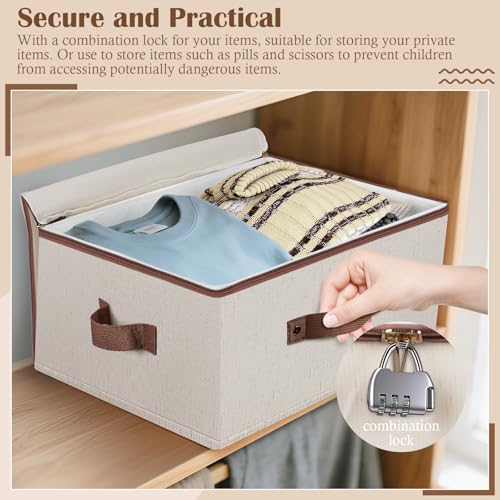 JUBORUI Abschließbare Box, Faltbar Verschließbare Box, Aufbewahrungsbox mit Deckel, Aufbewahrungsbox Stoff für Spielzeug, Kleidung usw(40x30x21cm)