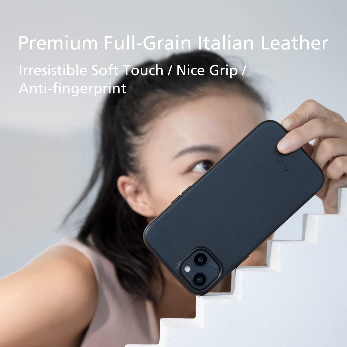 alto Leather Case Compatible with iPhone 15 Plus and14 Plus, Original Series Drop Protective Italian Leather Phone Cover (6.7 inch, Black)