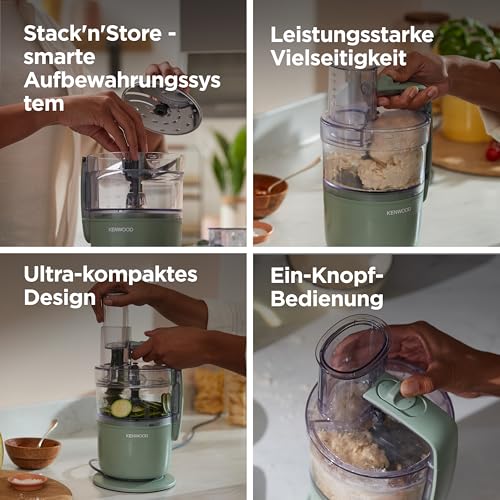 Foto von Kenwood MultiPro Compact – Kompakte Küchenmaschine mit Express Serve, Edelstahlmesser, Schneid- und Raspelscheiben, Pulse-Funktion, Grün (FDP23.140GR)