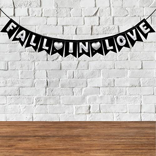 Image of Wobbox Black & White Balloon Text inchFall In Love inch Bunting Banner for Anniversary, Pre-Wedding & Wedding, Love Banner for Decoretion