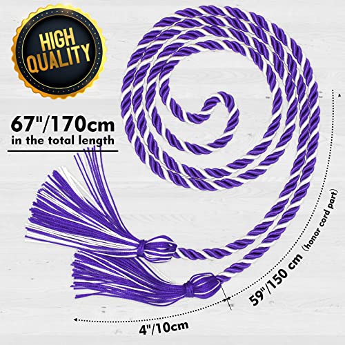 Image of Graduation Honor Cord Purple and White Yarn Honor Cord with Tassel 67 inch Long for Graduation Ceremony