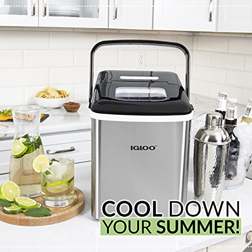 Igloo Iceb26Hnss Automatic Self-Cleaning Portable Electric Countertop Ice Maker Machine With Handle, 26 Pounds In 24 Hours, 9 Ice Cubes Ready In 7 Minutes, With Ice Scoop And Basket, Stainless #TOP5