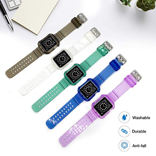 Pohnui Bands Compatible With Apple Watch Bands 38Mm 40Mm 42Mm 44Mm Women Men, Clear Band With Bumper Case, Soft Shockproof Band Strap For Apple Iwatch Series Se/7/6/5/4/3/2/1(Purple 42/44/45Mm) #TOP3