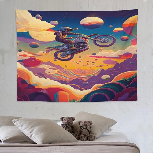Tapisserie motocross PAZZK 150x200 cm pour décoration murale de salon