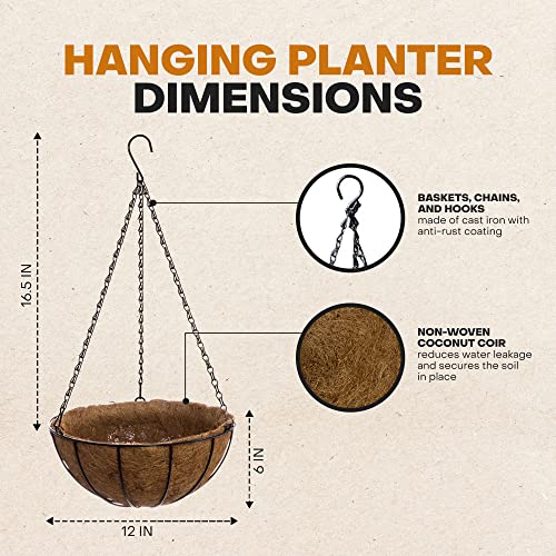 Emerging Green – Hanging Baskets For Plants, Outdoor And Indoor Hanging Planters With Coco Liners, Rust-Resistant Metal Hanging Baskets With Detachable Chains And Hooks, Set Of 3 #TOP3