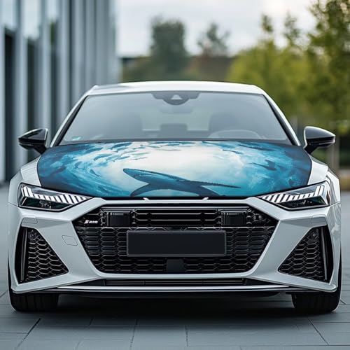 Image of Shark Car Hood Cover All Weather Protection Automotive Exterior Accessories Universal Fit Hood Covers for Cars, Trucks, SUV, or Van Full Coverage with Elastic Band