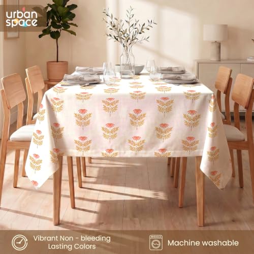 Image of Urban Space 100% Cotton Dining Table Cover for 4 Seater, Printed Cotton Table Cloth for Center Table, 48 inch X 72 inch (Amara Peach, 4 Seater)