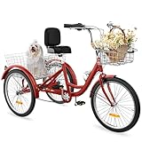 YITAHOME 24 & 26 Inch Adult Tricycle, 1 & 7 Speed 3 Wheel Bikes, Trike Bike for Adults with Removable Baskets, Cruiser Bike for Seniors Women Men Shopping Commute Picnic Outdoor Sports