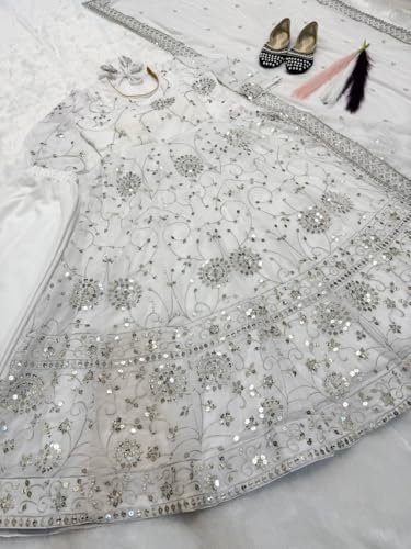 Women Faux Georgette Anarkali Gown Set with Dupatta Embroidery Sequins Work Ethnic Wear - Image 8
