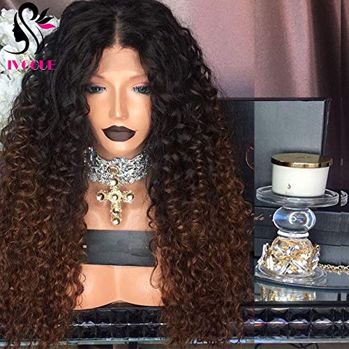 180% Density Deep Curly Two Tone Ombre Lace Front Wigs Mongolian Virgin Human Hair Wig for Black Women (22" Ombre)