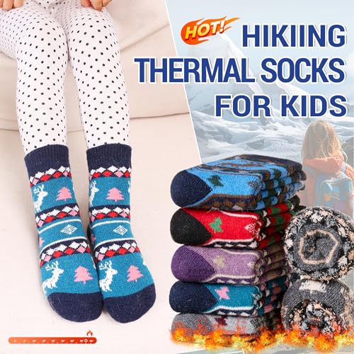Image of Eocom Kids Wool Socks For Boys Girls Warm Hiking Thermal Winter Cozy Soft Thick Toddlers Crew Boot Socks 6 Pairs