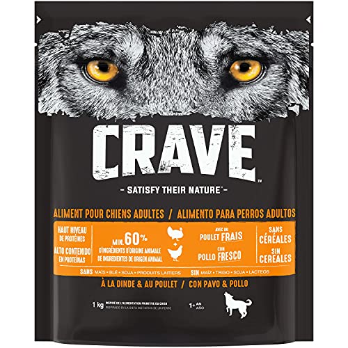 CRAVE Trockenfutter für ausgewachsene Hunde mit dem Geschmack Truthahn & Huhn – 6 Beutel à 1 kg – Trockenfutter ohne Farbstoffe, Aromen oder Konservierungsstoffe, mit einem hohen Proteingehalt