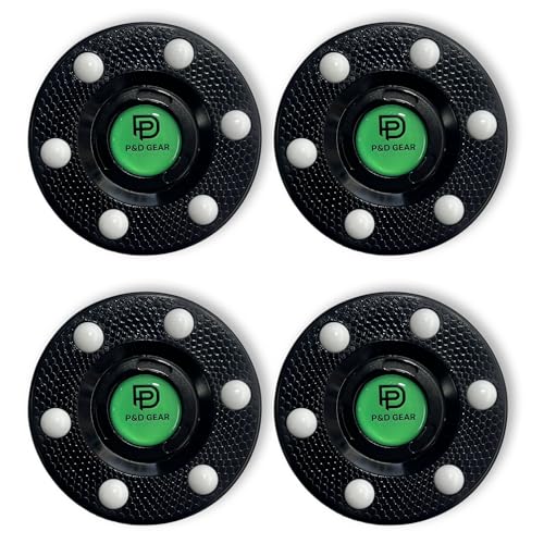 P&D Gear Inline Hockey Pucks Official Inline Regulation Size & Weight 4oz 6 Glide Dots for Fast Smooth Play DEK Roller and Indoor Hockey Training Pucks (4 Black)