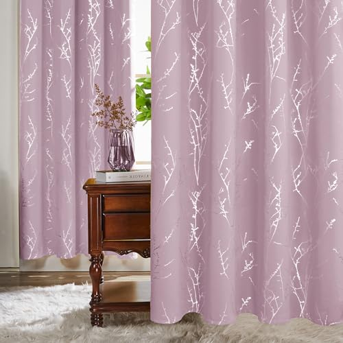 Deconovo Blackout Curtains Thermal, Tree Branches Printed Eyelet Curtains for Nursery, Baby Pink, 46 x 54 Inch (Width x Length), 2 Panels - Image 7