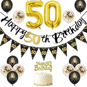 50 Geburtstagsdeko, 50 Party Deko Schwarzes Gold Luftballons Geburtstag, 50. Geburtstag Frauen Männer 50 Happy Birthday…