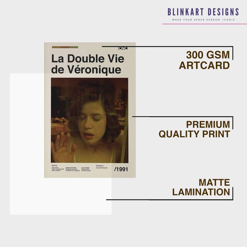 Image of BLINKART La Double Vie De Movie Poster Frame 8x12 Inch | Premium 300 GSM Paper Wall Print | Mid Century Vintage Film Artwork for Home, Bedroom, Living Room, Office | Framed Photo Decor
