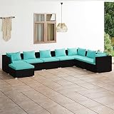 DYRJDJWIDHW 8 Piece Outdoor Patio Lounge Set with Cushions Poly Rattan Black Modular Seating Corner Sofa Water Resistant PE Wicker for Backyard Poolside Garden Deck Furniture