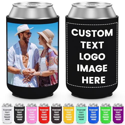 Custom Beer Can Coolers Sleeve, 20 pcs Customize Can Cooler with Photo Text LOGO Personalized Beverage Insulator for Wedding, Birthday, Party