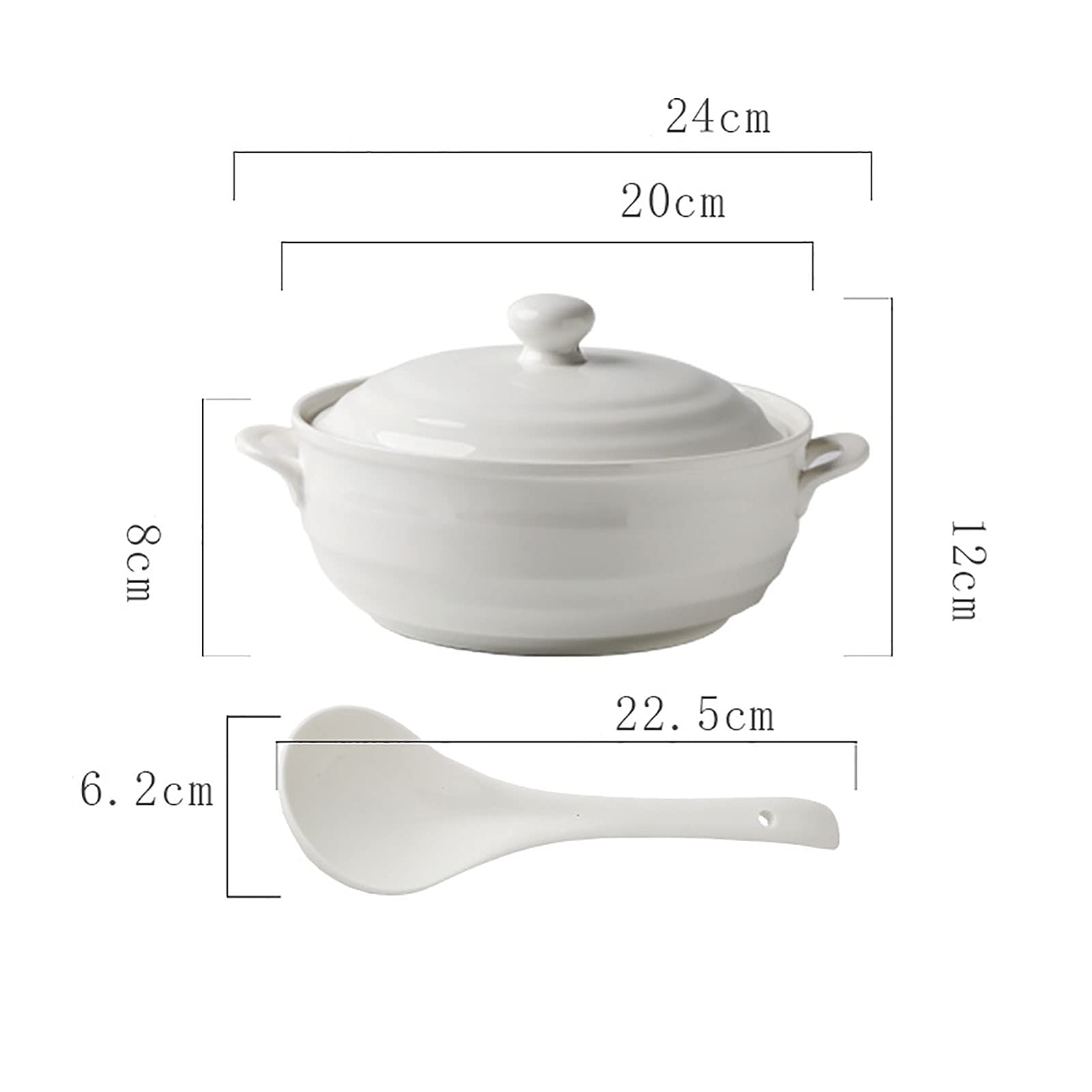 Double Handle Lid Pure White Ceramic Tureen Soup Ceramic Round White Dish Casserole/Clay Pot/Earthen Pot/Ceramic Cookware with White Lid Heat-Resistant,1200ML