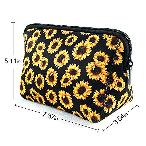 Sunflower Floral Makeup Bag Waterproof Soft Neoprene Travel Bag Zippered Storage Pouch Printing Toiletry Bag Pencil Case Organizer #TOP5