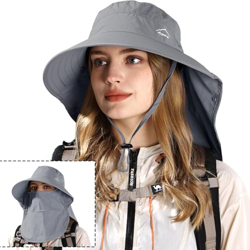 Image of Rosoz Sun Hat for Men Women with Neck Flap,Wide Brim UPF50+ Fishing Hat with Detachable Face Cover Outdoor Sun Protection Hat
