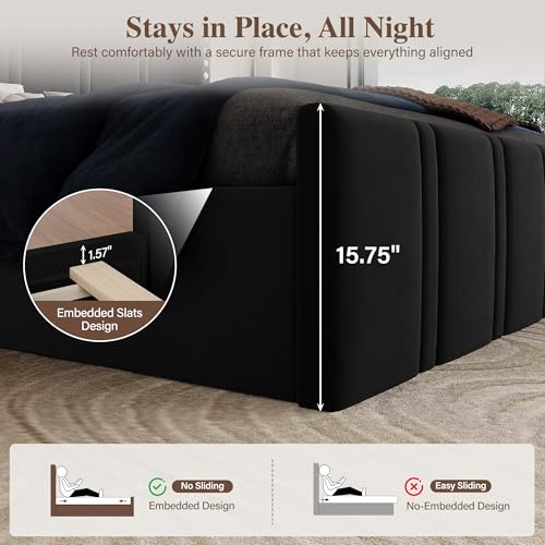 Smpath Queen Bed Frame with 65.75" Tall Headboard, Black - image 5